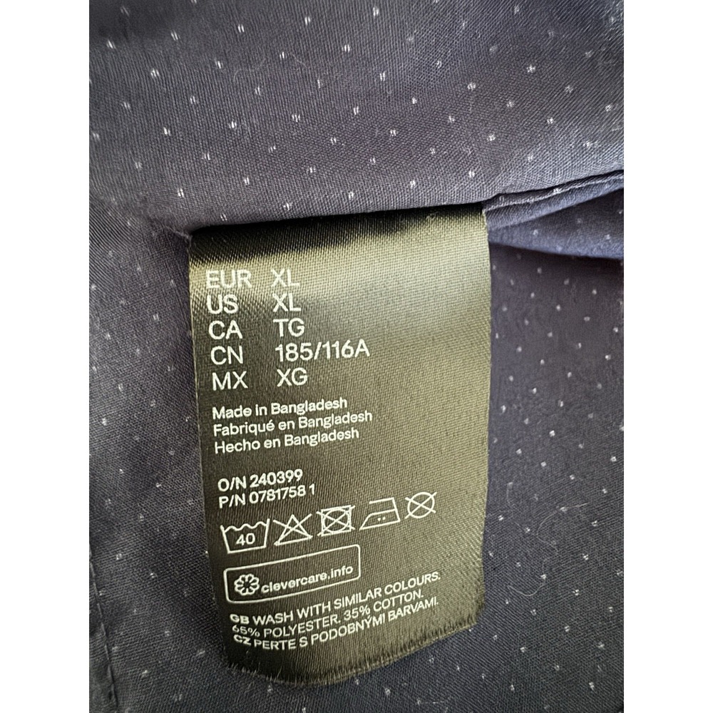 H&M Men's Slim Fit dress casual polka dot Button shirt Navy Easy Iron XL (B2) - Picture 5 of 5
